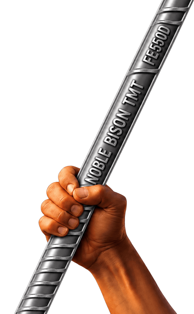 Hand gripping a Noble Bison FE 550D TMT rebar